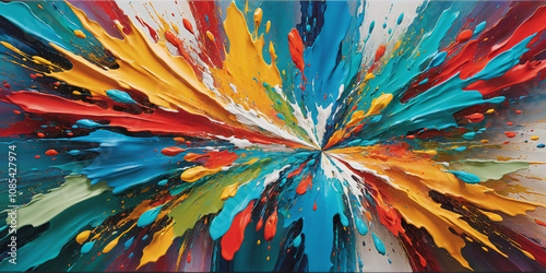 Dynamic explosion of colorful artistry creative studio abstract painting vibrant palette close-up artistic expression