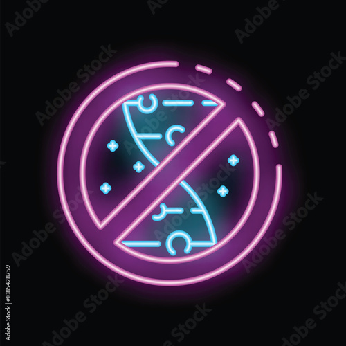 Neon sign depicting gluten free diet with crossed grain inside circle on black background