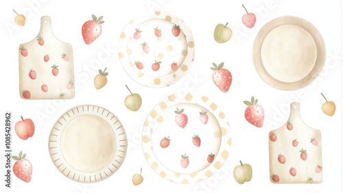 Set of kitchen utensils. Watercolor. Vector illustration.