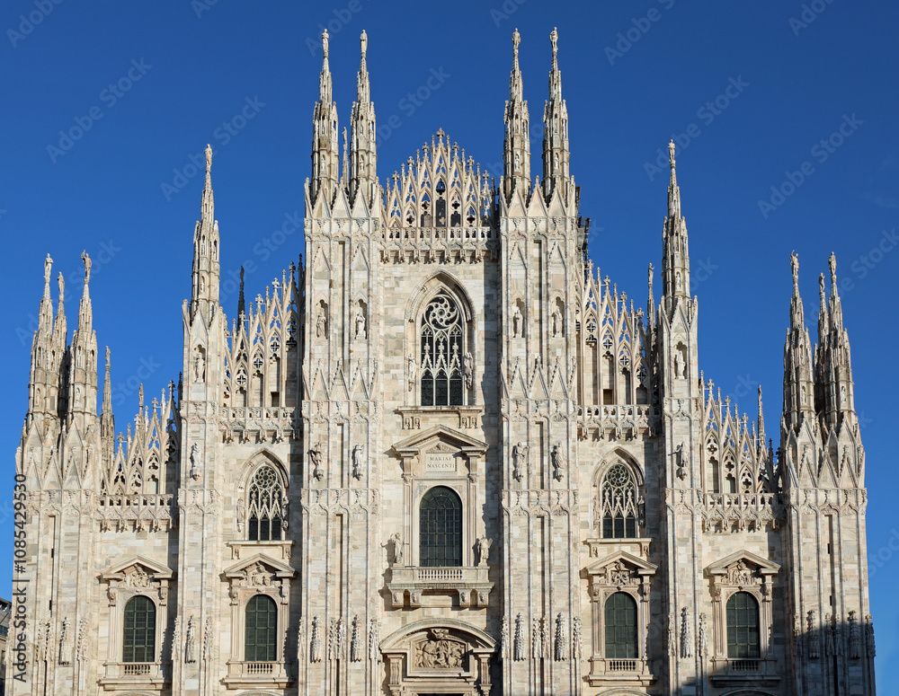 wide Facade of Cathedral of Milan also called DUOMO of MILANO in italian language