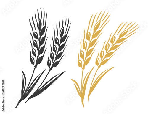 Wheat ears symbol. Drawing for bread, flour, whisky, beer label or packaging. Vector illustration