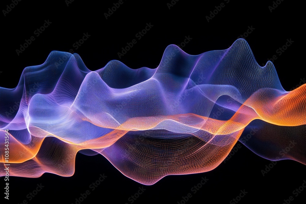 Fototapeta premium Abstract Waveforms: A Dance of Light and Color on a Black Canvas