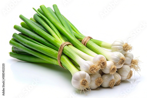 Green garlic,isolated on white background photo