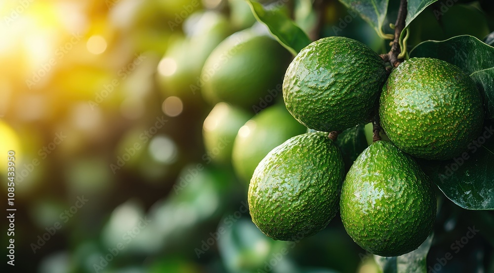 Ripe avocados on a tree branch, sunlight. Ripe avocados on a tree branch, sunlight.