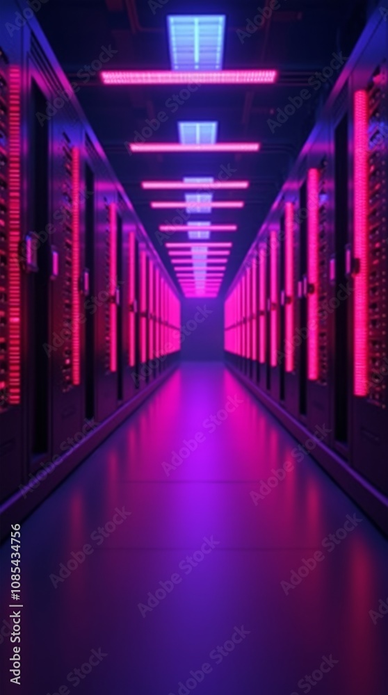 Fototapeta premium Vibrant Data Center: The Glow of Modern Technology