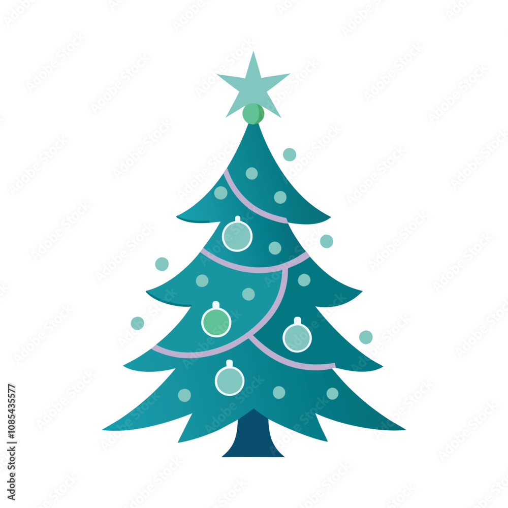 Silhouette of a Christmas tree with branches adorned with ornaments and a shining star on top. Silhouette of a Christmas tree with branches adorned with ornaments and a shining star on top.