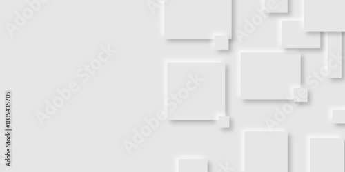 Abstract grey square shape with futuristic concept background.gray paper squares in bright light with shadows.neomorphism Abstract blurred background with Geometric light & white Space design concept