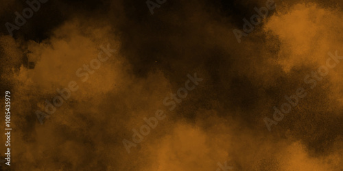 Eerie black background with billowing orange smoke on black background. old style dark orange grunge texture, brush painted . Old and grainy orange paper texture, vector,