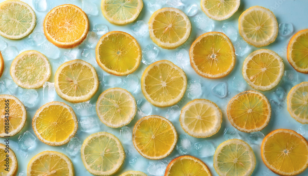 lemon fruit slices on frozen surface lemon fruit slices on frozen surface