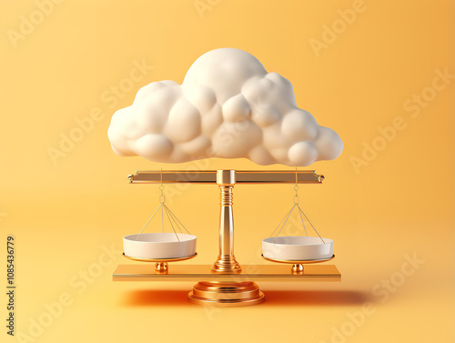 Superb 3d simple product podium with clouds on yellow background