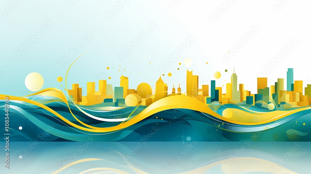 digital technology golden swirl city illustration poster background digital technology golden swirl city illustration poster background