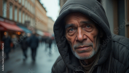 portrait of a homeless man