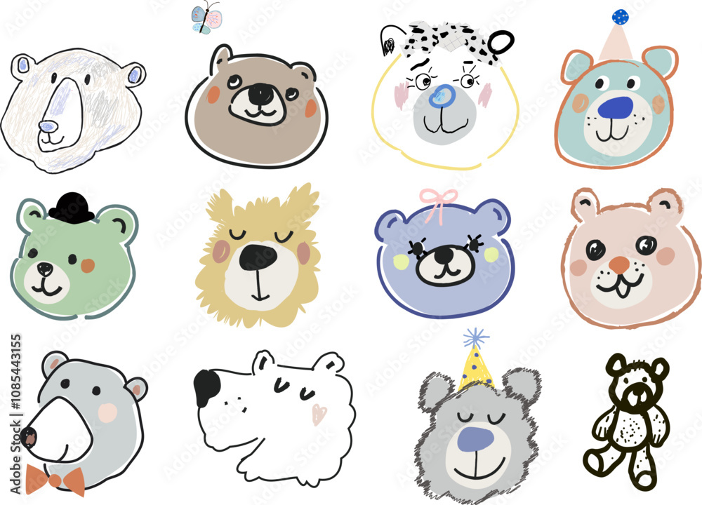 Collection of hand drawn cute bears Collection of hand drawn cute bears