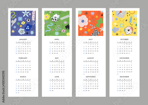 Calendar 2025. Cute printable creative template with floral elements