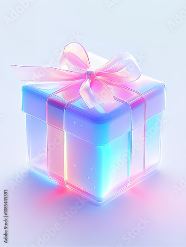 3D rendering transparent crystal texture gift box shopping element icon