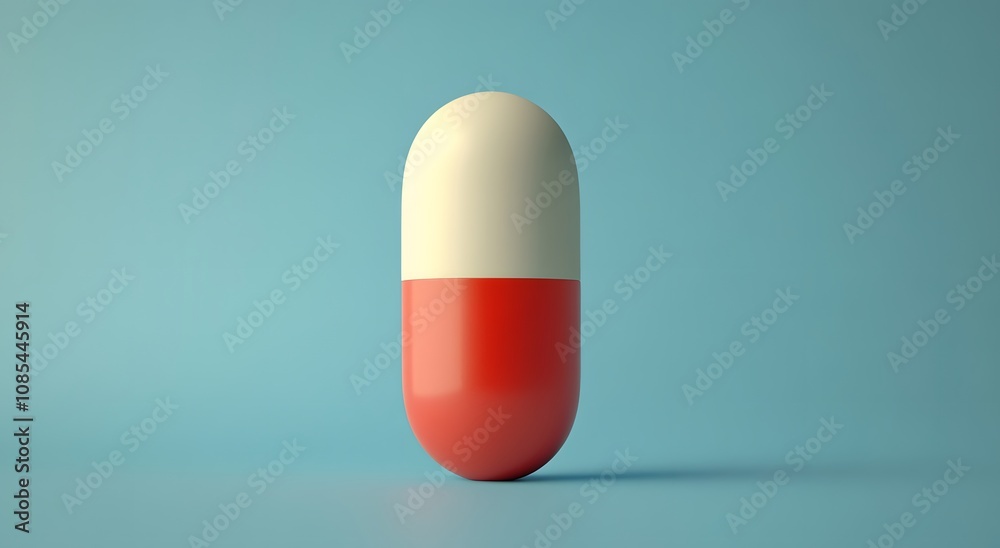 A single red and white capsule stands alone A single red and white capsule stands alone