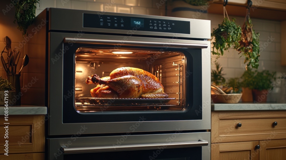 Roast turkey cooking in a modern kitchen oven. Roast turkey cooking in a modern kitchen oven.