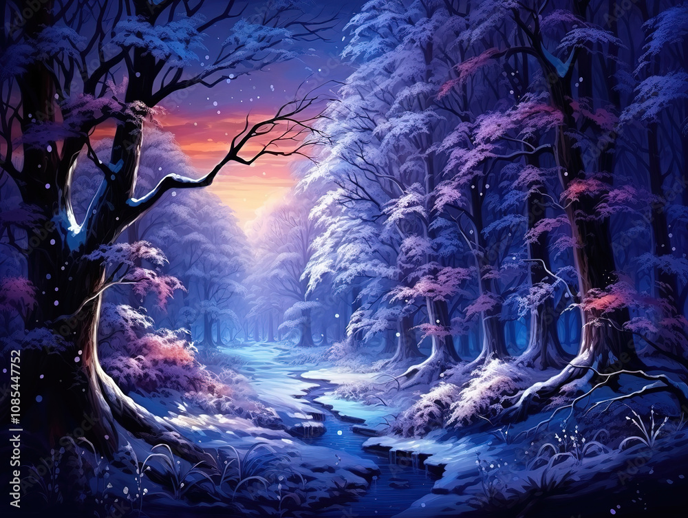Fototapeta premium Superb A surreal celestial landscape with swirling galaxies in shades of indigo, violet