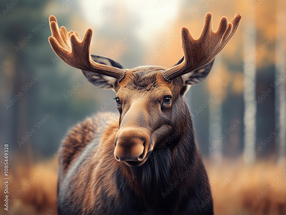 Close Up of Moose, Elk, Alces in Wilderness, Grassland Mammal Close Up of Moose, Elk, Alces in Wilderness, Grassland Mammal