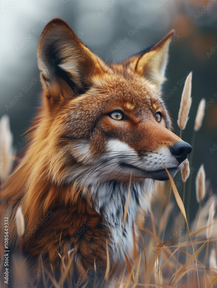 Fototapeta premium Focused Portrait of a Maned Wolf, Chrysocyon brachyurus, in the Wild