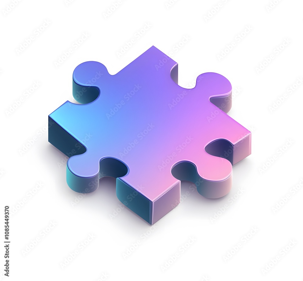 A single iridescent blue and purple puzzle piece A single iridescent blue and purple puzzle piece