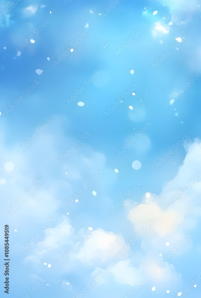 Serene Blue Sky With Fluffy Clouds and Falling Petals Serene Blue Sky With Fluffy Clouds and Falling Petals