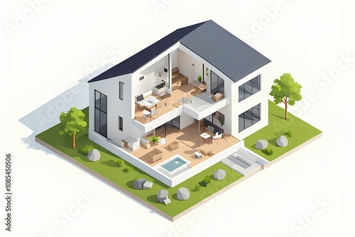 Sustainable Design: Isometric Modern Eco House Isolated on White