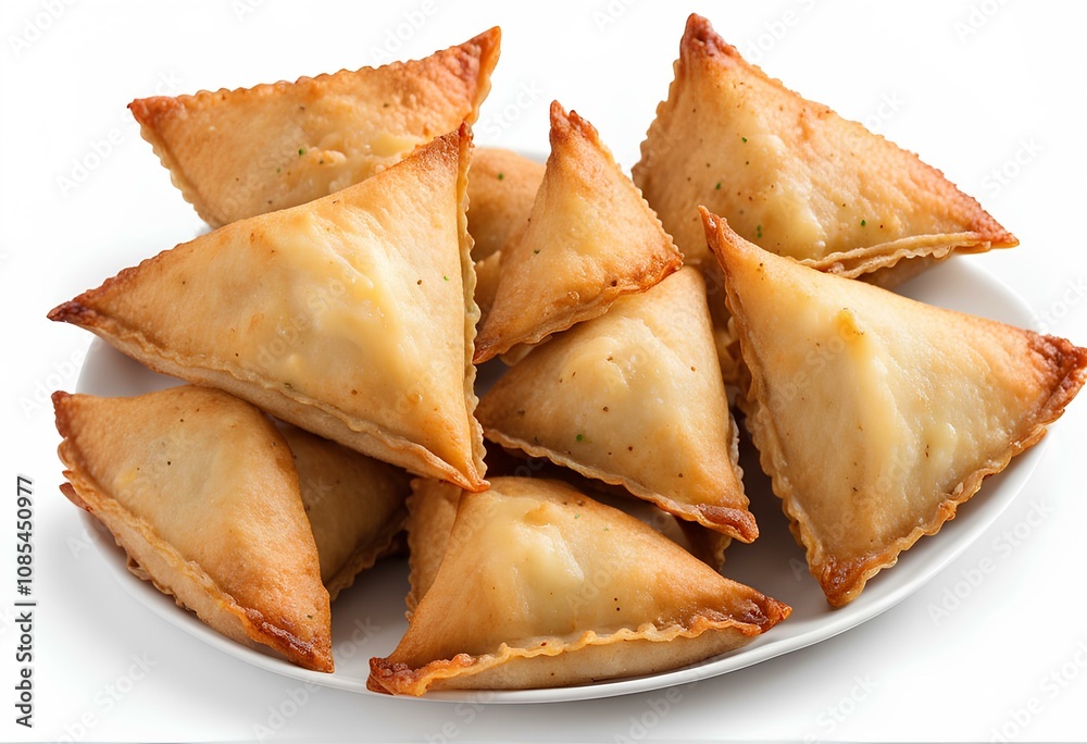 Golden Onion Samosa: Popular Indian Street Food on White Background Golden Onion Samosa: Popular Indian Street Food on White Background