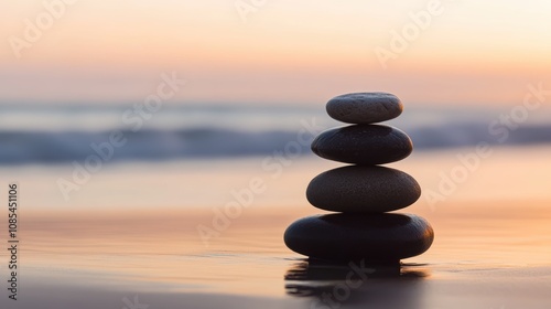 zen stack of stones on the beach