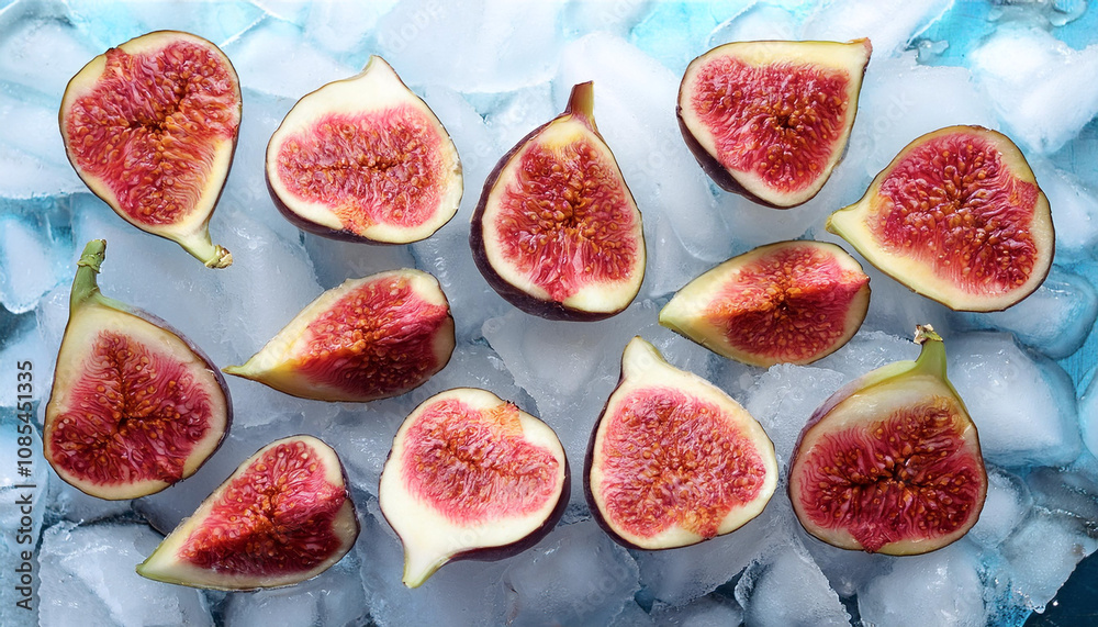 Figs fruit slices on frozen surface Figs fruit slices on frozen surface