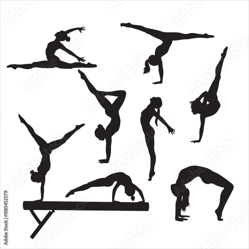 set of vector icon gymnast silhouette	
