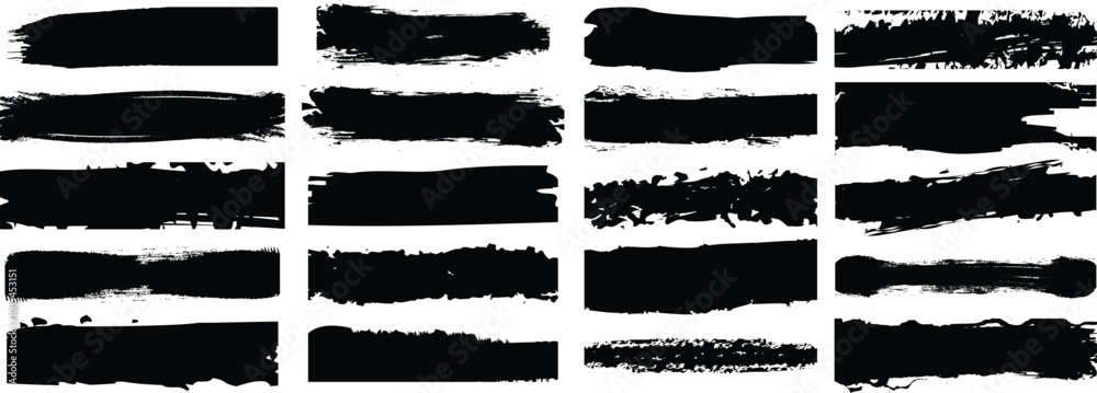 Set of paint brush stroke. Collection of black, bold, dirty, texture brush, ink splatter paint brush. Set of grunge text box.