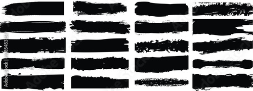 Set of paint brush stroke. Collection of black, bold, dirty, texture brush, ink splatter paint brush. Set of grunge text box.