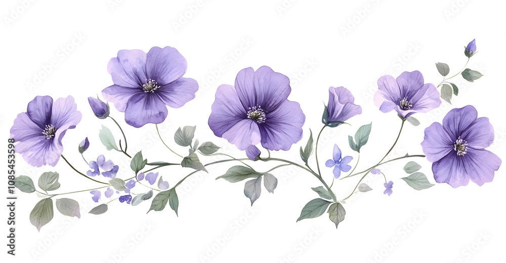Delicate Lavender Flowers Watercolor Botanical Branch Arrangement Delicate Lavender Flowers Watercolor Botanical Branch Arrangement