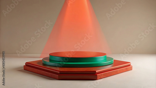Red Podium with Spotlight: A Simple Design Ideal for Branding and Product Display