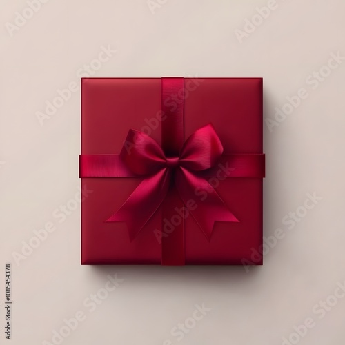 A Crimson Gift Box With A Matching Bow photo