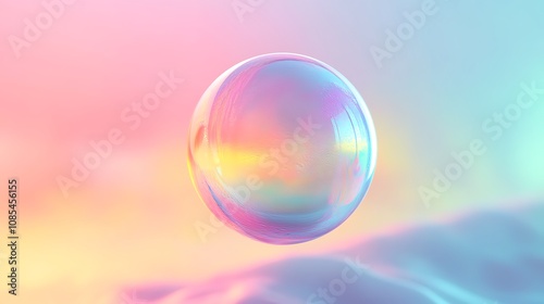 A single soap bubble floating in the air colorful gradient background