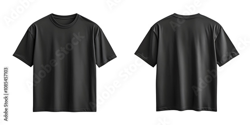 Blank black oversize t-shirt mockup front and back isolated on white background, fashion, apparel, clothing, mockup, template