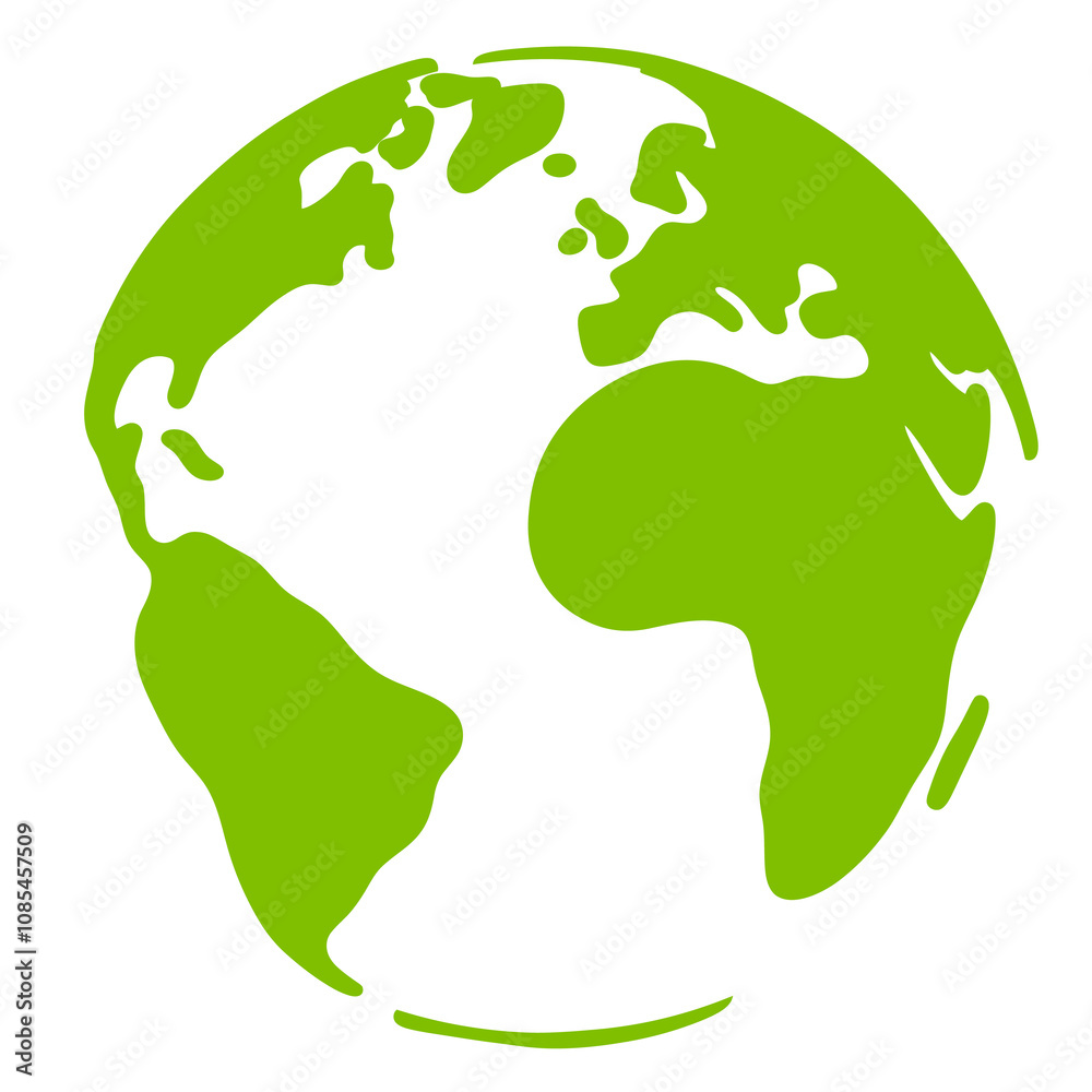 Green Earth globe simple silhouette featuring continents in a clean minimalist style. Eco-friendly Earth icon in cartoon flat style. Transparent PNG file Green Earth globe simple silhouette featuring continents in a clean minimalist style. Eco-friendly Earth icon in cartoon flat style. Transparent PNG file