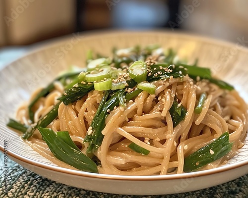 Fusion Flavor Journeys Delicious stir-fried noodles with vegetables. photo