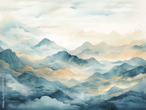 Wonderful Abstract art landscape banner design with watercolor texture modern Marine concept