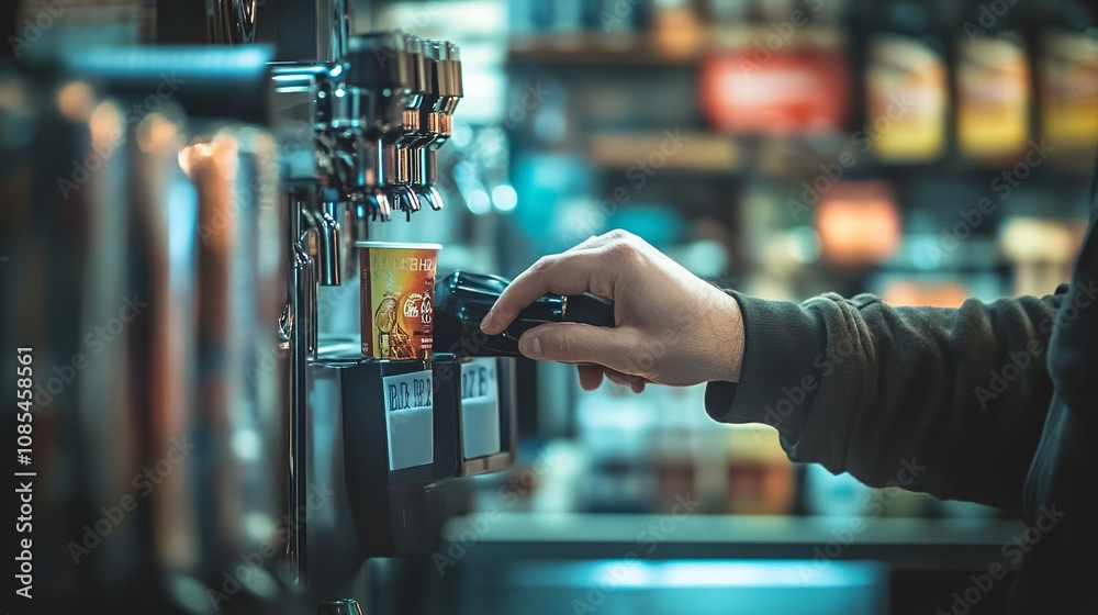 The handler grips the dispenser, while the background blurs into a gentle bokeh effect. The handler grips the dispenser, while the background blurs into a gentle bokeh effect.