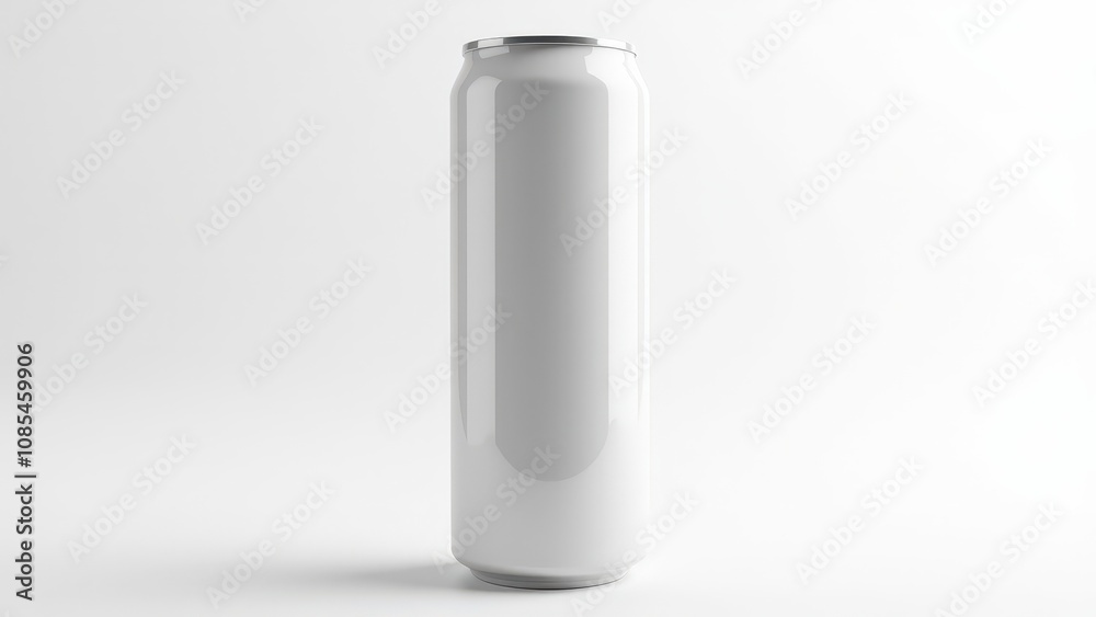 Realistic 3D soda can mockup with a smooth, blank surface, reflective metallic texture, and visible detailed top, isolated on a clean white background for branding or label designs. Realistic 3D soda can mockup with a smooth, blank surface, reflective metallic texture, and visible detailed top, isolated on a clean white background for branding or label designs.