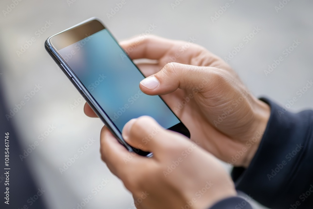 Closeup of male hands using smart phone, blurred trendy background. Man use mobile phone outdoors. Day light. Unrecognizable person touching smartphone screen. Unknown boy holding cellphone outside Closeup of male hands using smart phone, blurred trendy background. Man use mobile phone outdoors. Day light. Unrecognizable person touching smartphone screen. Unknown boy holding cellphone outside