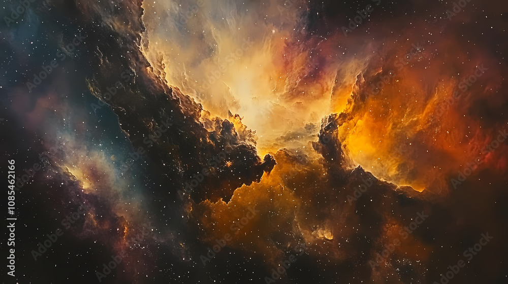 Naklejka premium Venture into the infinite expanse of space and behold the vibrant colors of a space galaxy cloud nebula,. Infinite. Illustration