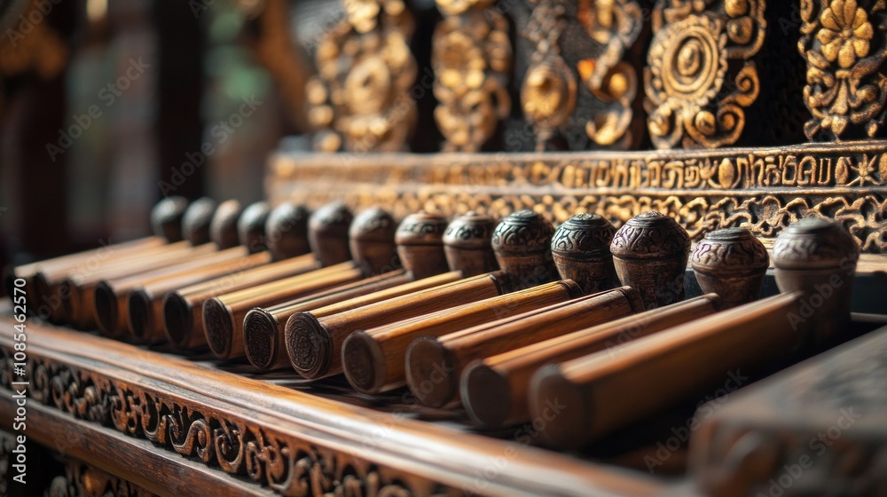Closeup of Ornate Wooden  Prayer Sticks