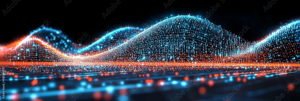Abstract Digital Landscape. Big Data Visualization, Network Connection, Technology Background. Abstract Digital Landscape. Big Data Visualization, Network Connection, Technology Background.