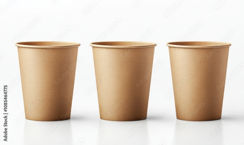 A blank packaging kraft paper cup designed for ecology product presentation, isolated on a white background for mock-up purposes A blank packaging kraft paper cup designed for ecology product presentation, isolated on a white background for mock-up purposes