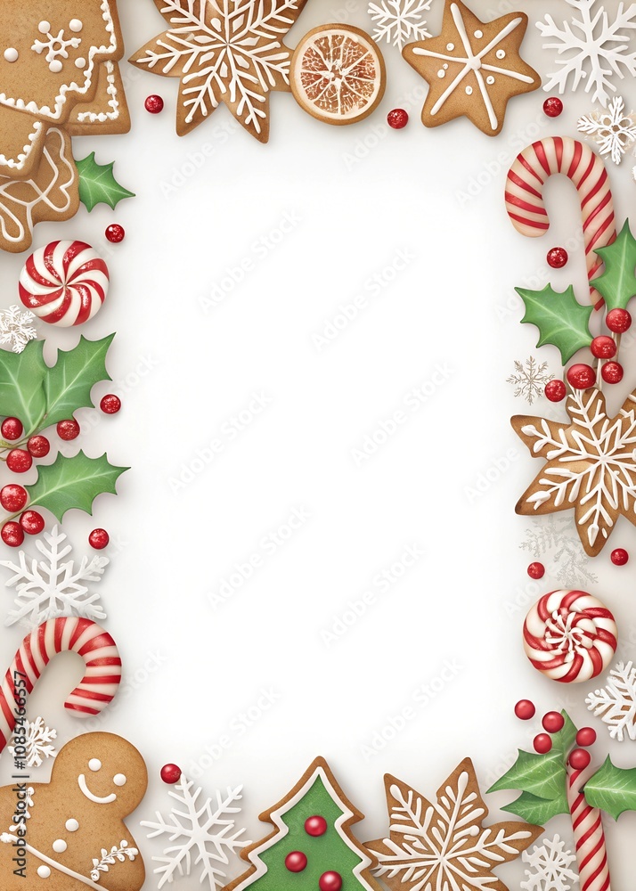 Christmas and New Year gingerbread and candy border copy space Christmas and New Year gingerbread and candy border copy space