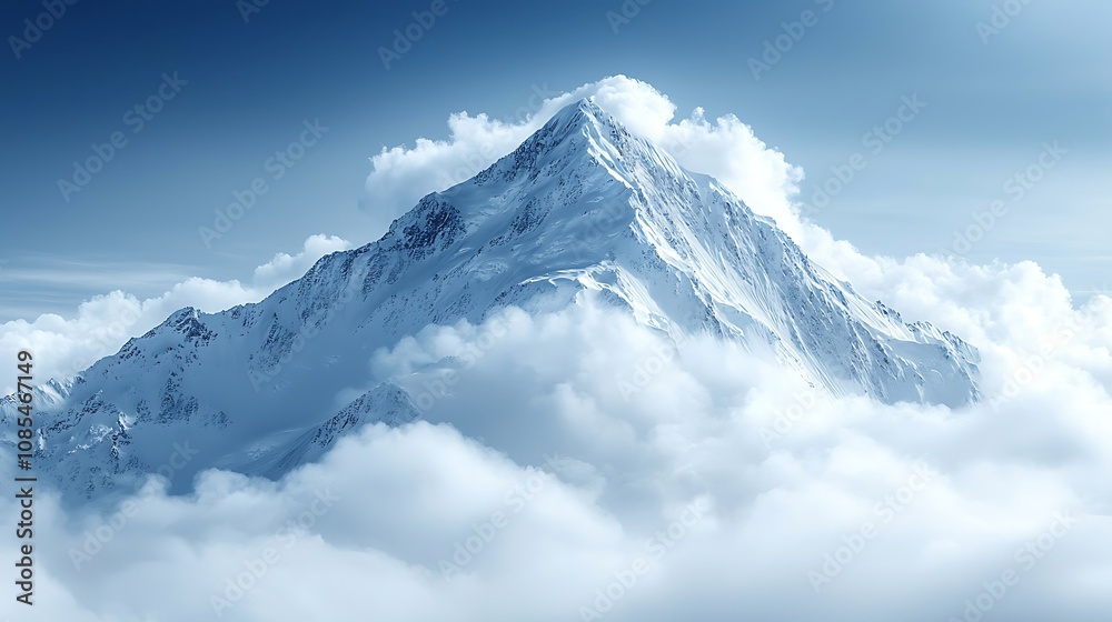 Stunning Long-Range View of a Majestic Mountain Peak Surrounded by Clouds, Capturing the Breathtaking Beauty of Nature's Grand Landscape Stunning Long-Range View of a Majestic Mountain Peak Surrounded by Clouds, Capturing the Breathtaking Beauty of Nature's Grand Landscape